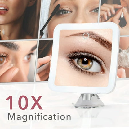 Fancii Mira 2 Rechargeable 10x Magnifying Mirror with 3 LED Light Settings, Dimmable Touch Light, Locking Suction Mount, Lighted Mirror for Bathroom or Travel *Damaged Packaging*