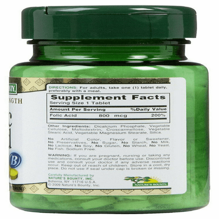 Nature's Bounty  Folic Acid 800 mcg, 250 Tablets *Exp 11/28*