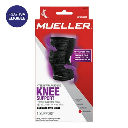 Mueller Hybrid W-Latex Knee & Leg Brace, Lightweight, Breathable, One Size *Open Box Product is New* *Damaged Box*