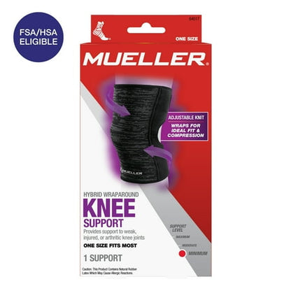 Mueller Hybrid W-Latex Knee & Leg Brace, Lightweight, Breathable, One Size *Open Box Product is New* *Damaged Box*