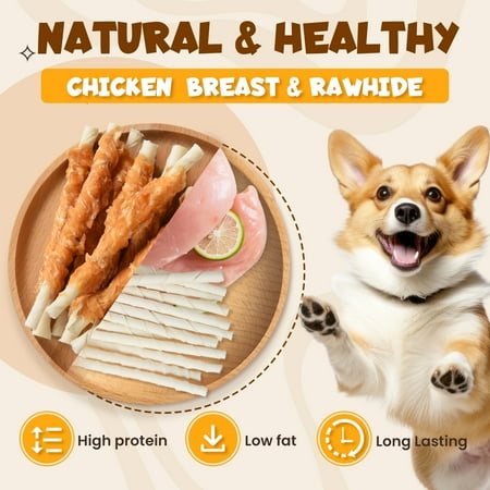 ASMPET Rawhide Dog Chew, Natural Chicken Wrapped Long-Lasting Treat for Dog, 10.6 oz. *Exp 11/18/25*