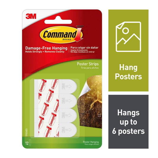 Small White Poster Hanging Strips (12 Strips)