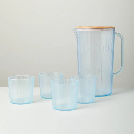 Blue Plastic Beverage Pitcher & Cup Set - 3L