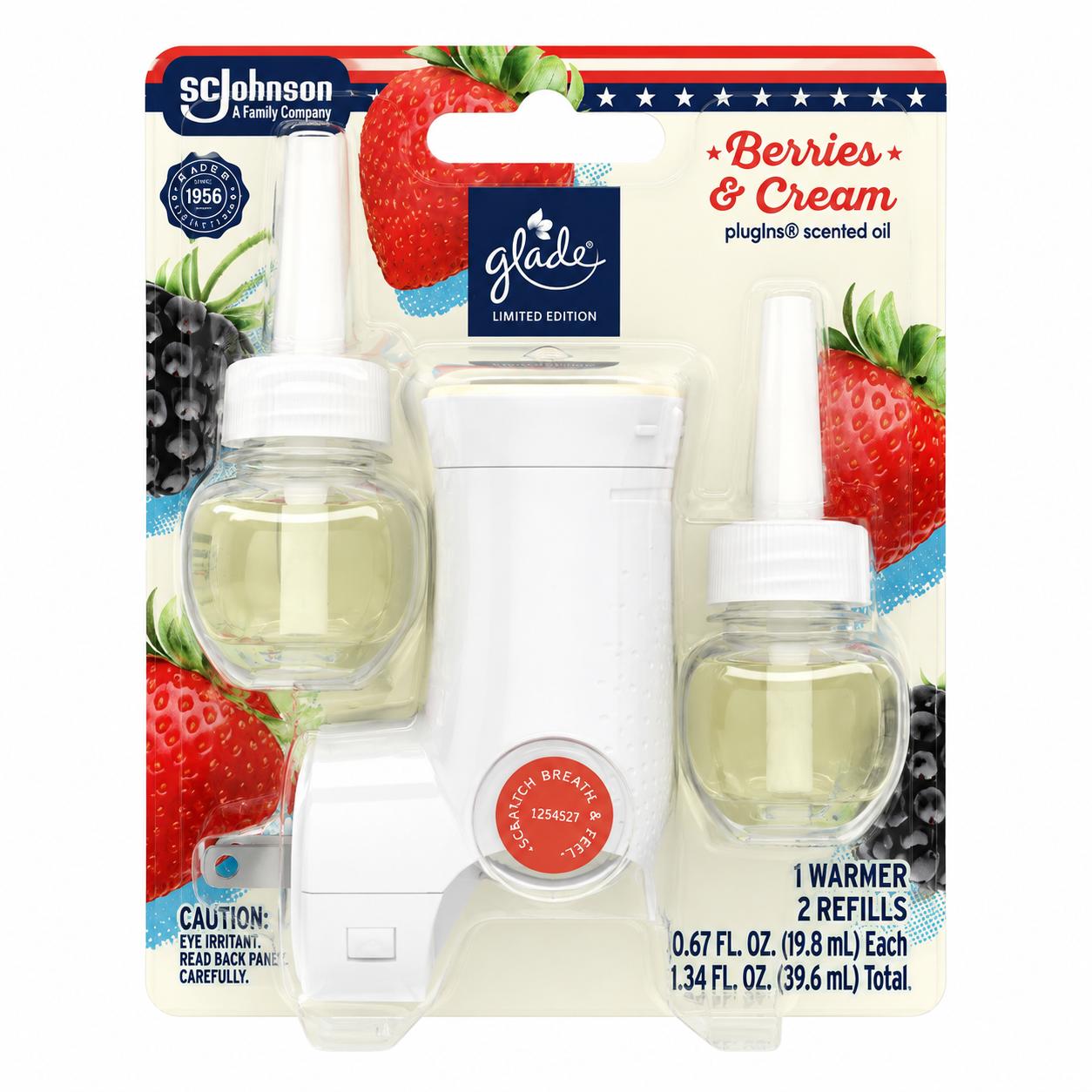Glade PlugIns Berries & Cream Scented Oil Warmer + 2 Refills