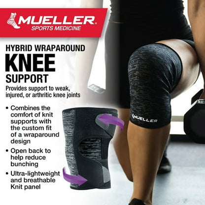 Mueller Hybrid W-Latex Knee & Leg Brace, Lightweight, Breathable, One Size *Open Box Product is New* *Damaged Box*