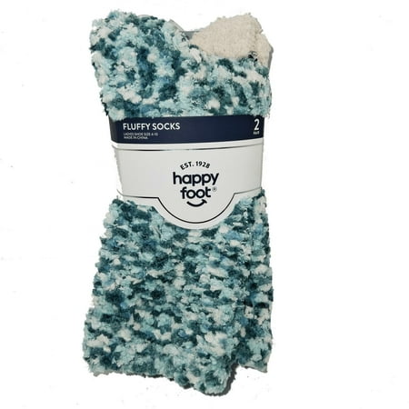 Happy Foot 2 Pair Fluffy Socks Ladies Shoe Size 4-10, Green