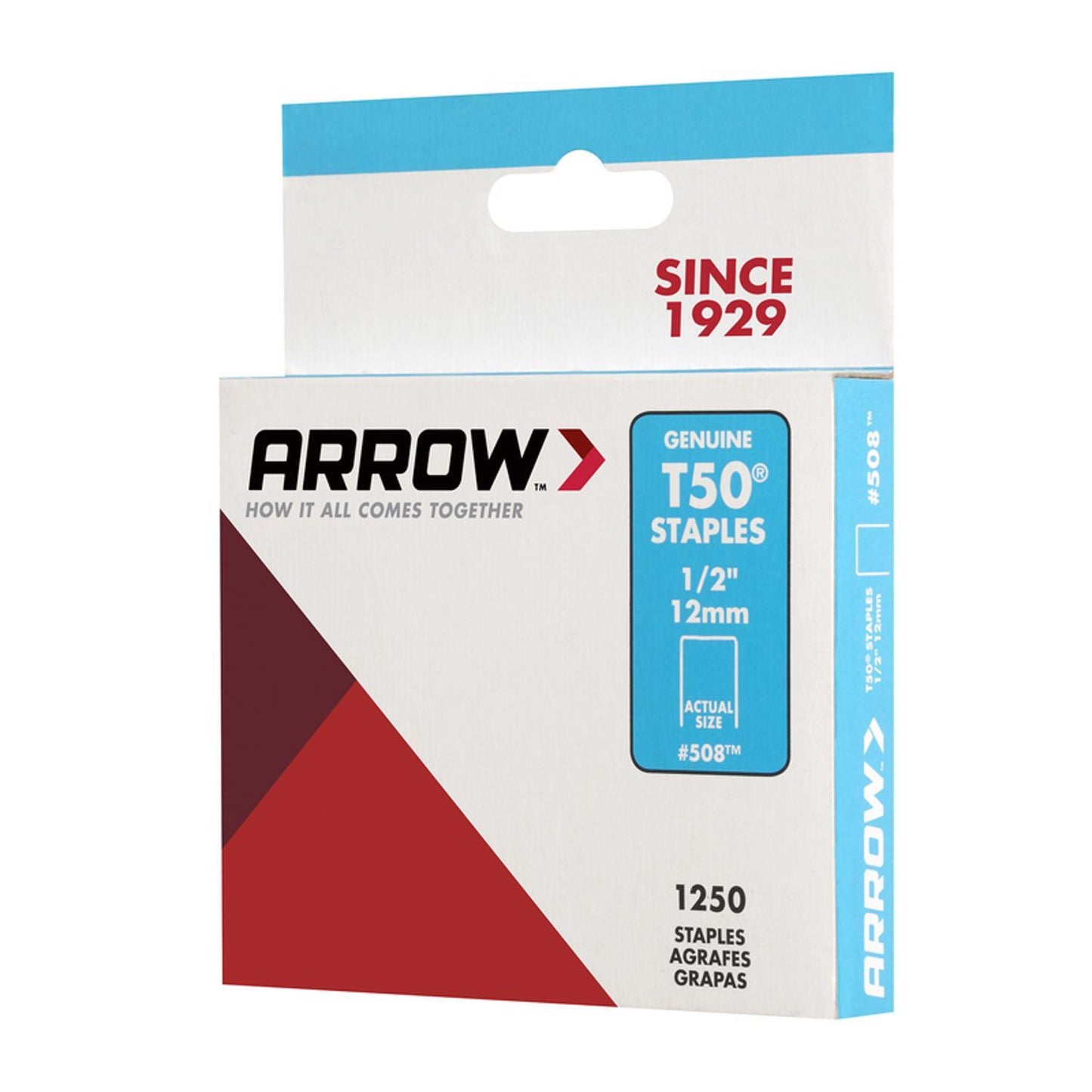 Arrow T50 3/8 in. W X 1/2 in. L 18 Ga. Flat Crown Heavy Duty Staples 1250 pk *Damaged Box*