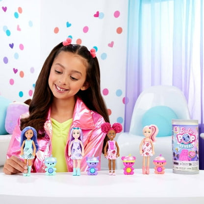 Barbie Chelsea Pop Reveal Boba Tea Series Doll in Tea Can with 5 Surprises, Scented (Styles Vary)