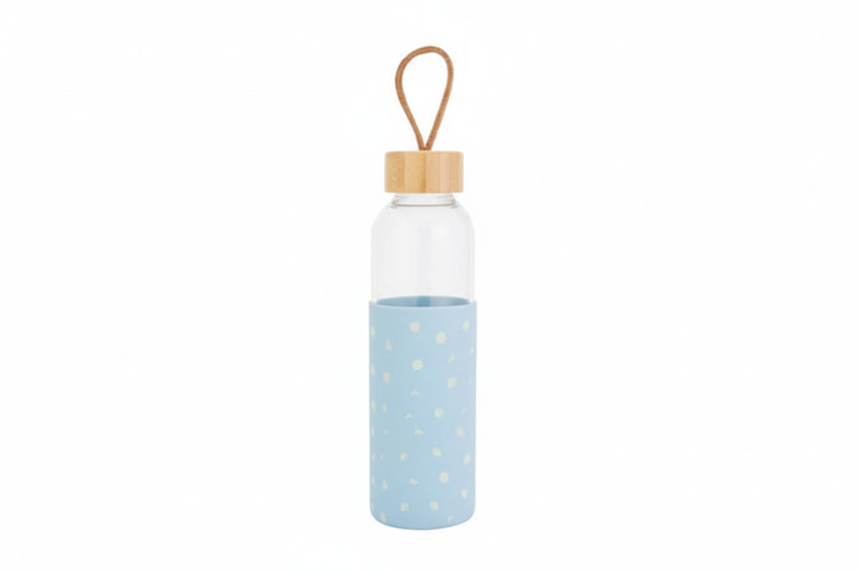 Everybeing Glass Water Bottle with Blue Silicone Sleeve 18.6 oz