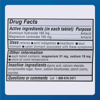 Major Acid Gone Antacid Stops Heartburn Chewable Tablets, White, 160 mg, 100 ct *Exp 08/2027*