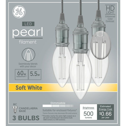 GE 3pk Pearl HD Soft White 60W LED