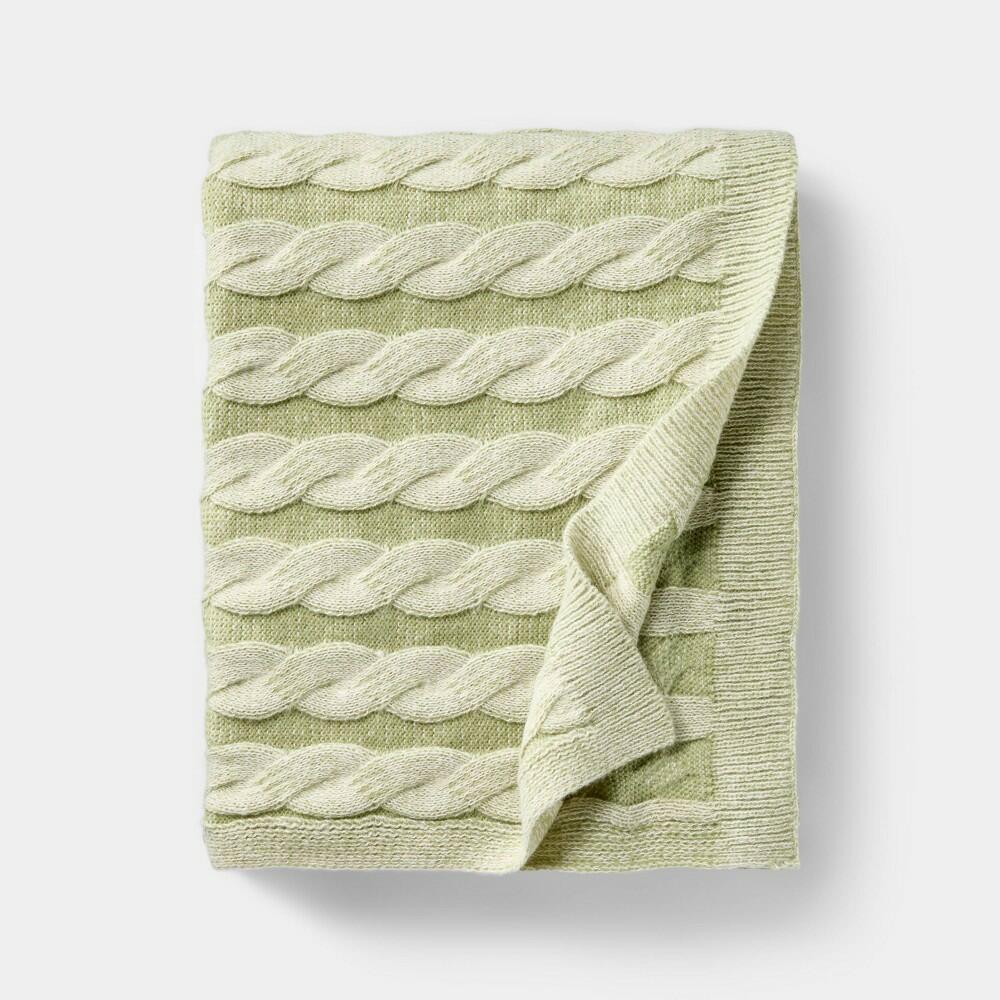 50"x60" Throw Blanket Green and Cream