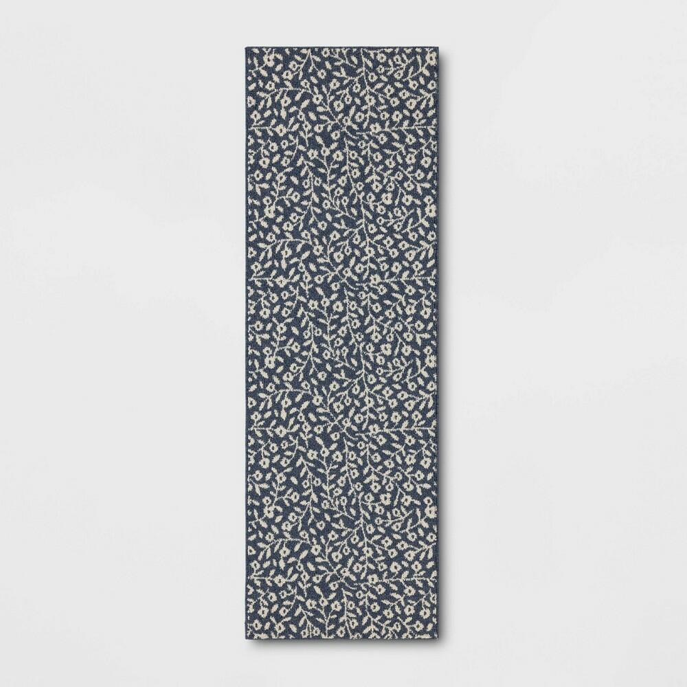 28"x84" Botanical Washable Runner Rug Indigo