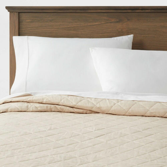 Full/Queen Diamond Stitch Cotton Linen Quilt Khaki