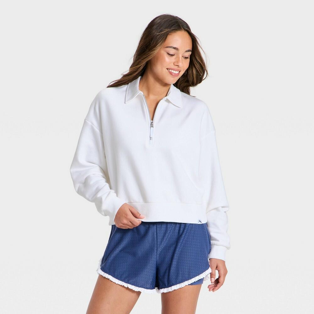 L JoyLab Women's Americana 1/2-Zip Sweatshirt, White