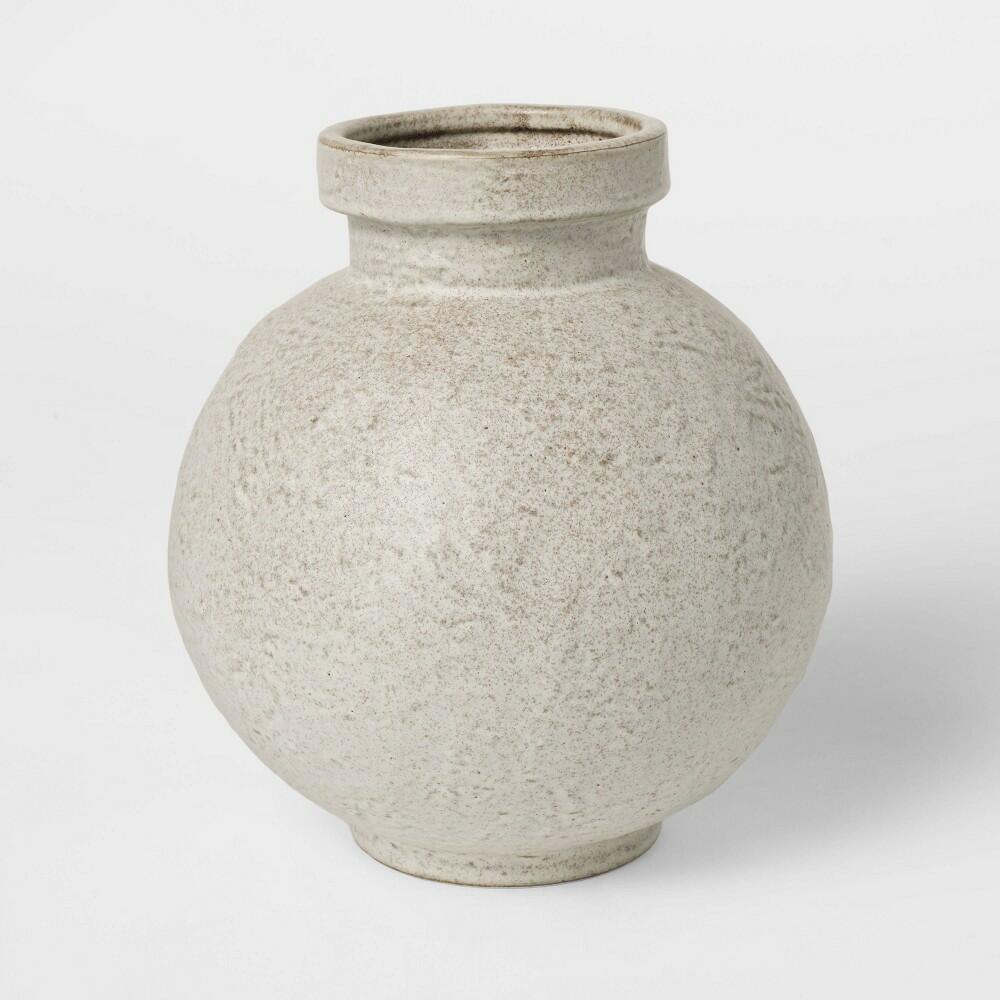 Round Textured Ceramic Vase Grey