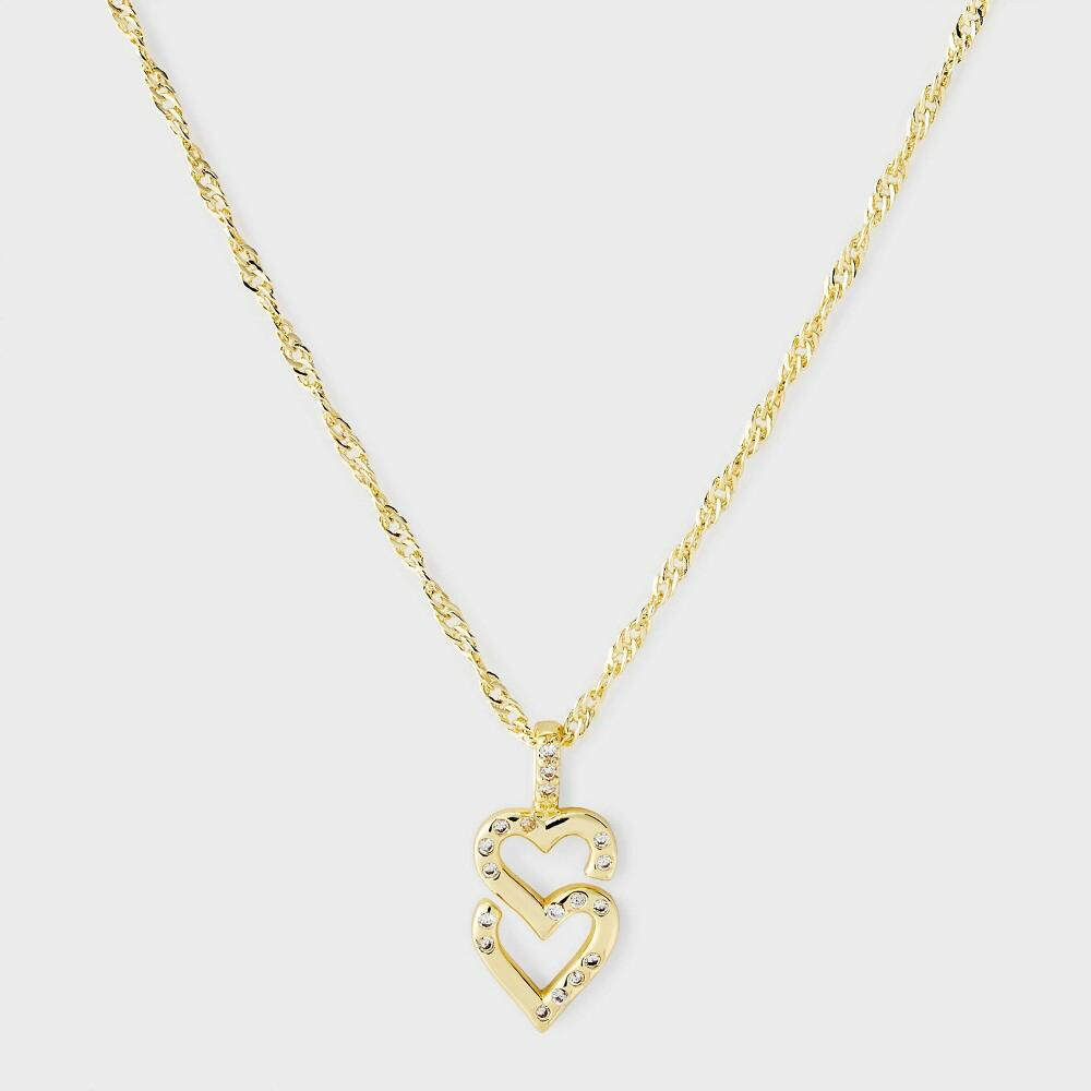 14k Gold Dipped Cubic Zirconia Double Heart Necklace