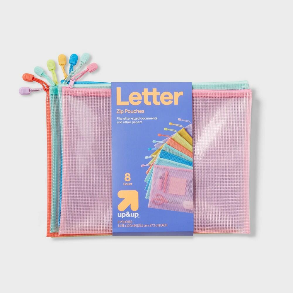 8pk of Colored Zip Pouches, Teacher Supplies