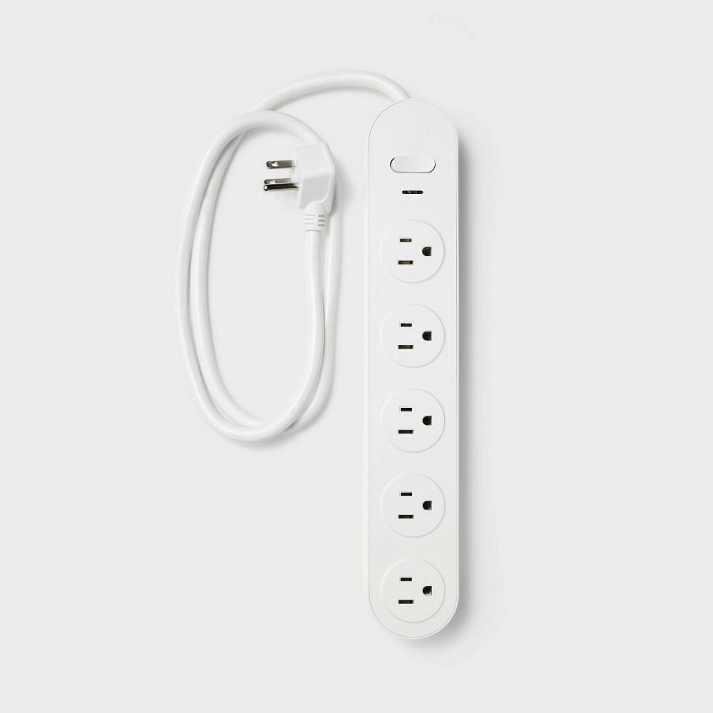 5 Outlet Surge Protector 3' Cord White