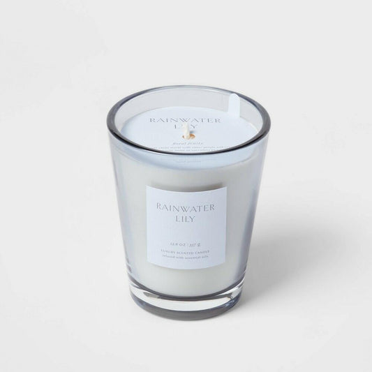 12.6oz Rainwater Lily & Peach Scented Candle with Glass Vase & Dustcover