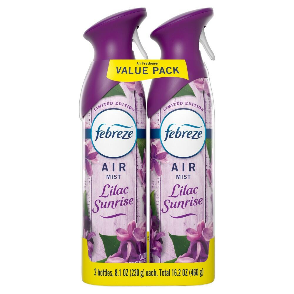 Febreze Odor-Fighting Air Freshener Lilac Sunrise - 2ct: Aerosol, Non-Powered