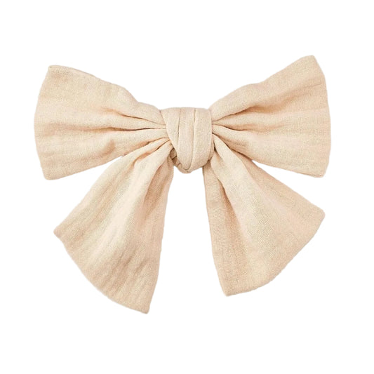 Wrinkled Linen Bow Hair Barrette - Universal Thread Beige