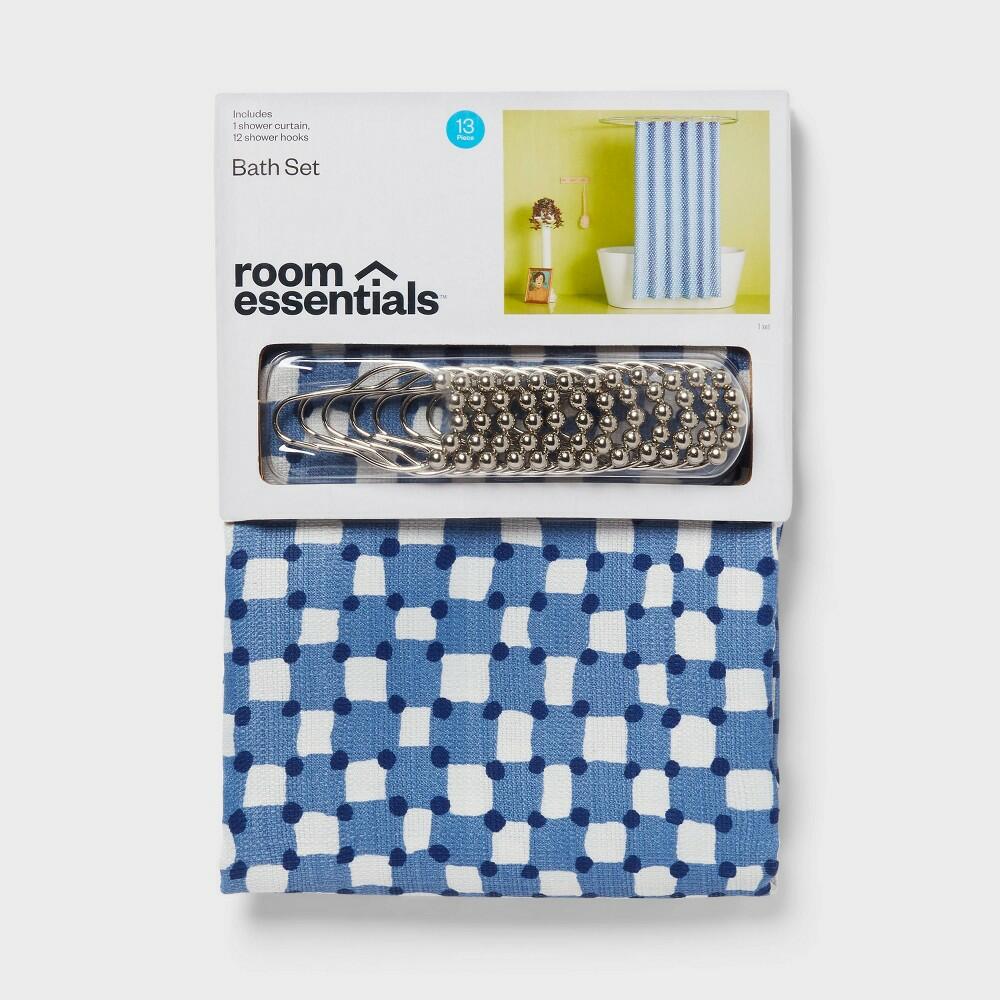 13pc Fabric Shower Curtain Set Blue
