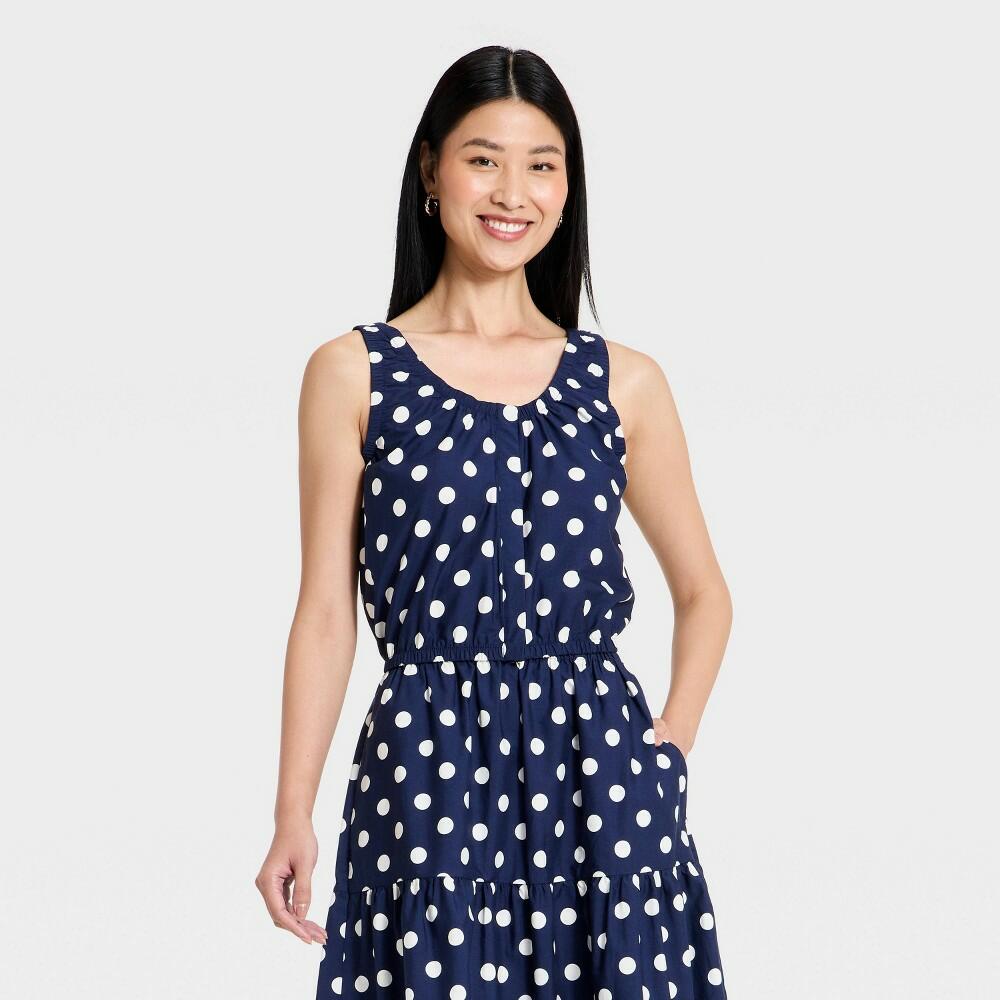 XS A New Day Women's Button-Front Tank Top, Navy Blue