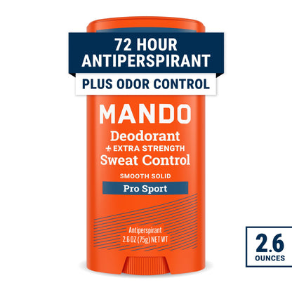Mando Deodorant Plus Sweat Control Solid Antiperspirant Deodorant Stick  Pro Sport  2.6 oz - Clinical Strength