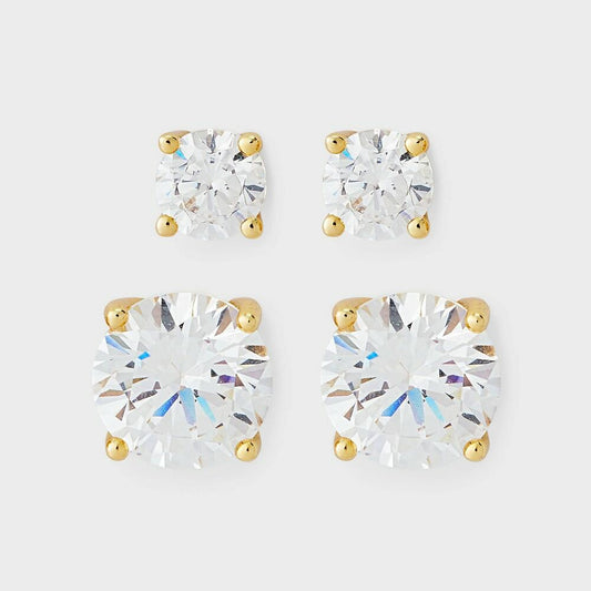 14K Gold Plated Cubic Zirconia Earring Set 2pc