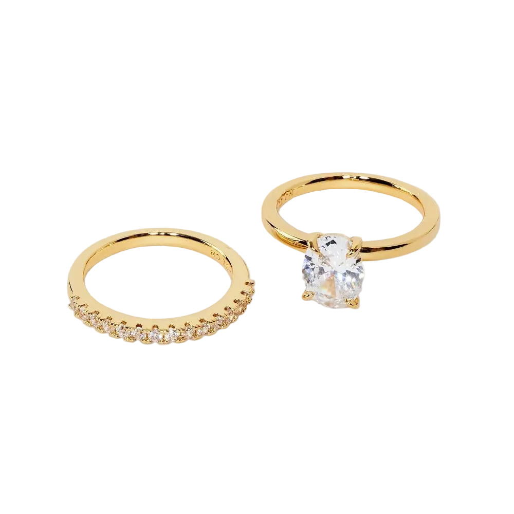 A New Day Gold Plated CZ Wedding Ring Set 2pc Size 6