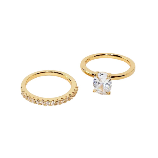 A New Day Gold Plated CZ Wedding Ring Set 2pc Size 6