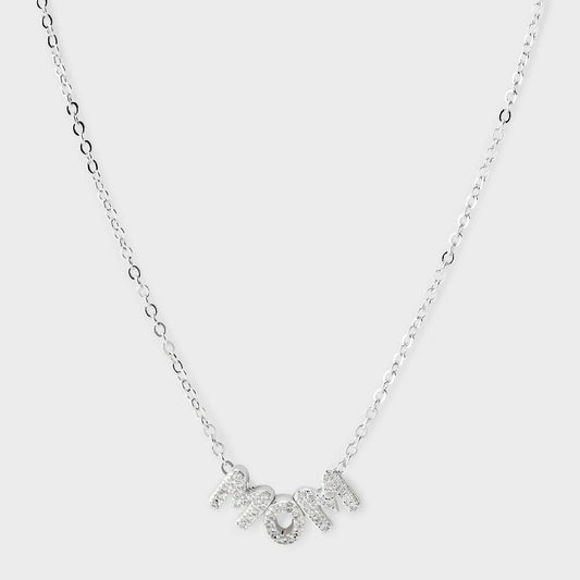 Silver Plated Cubic Zirconia "Mom" Charm Necklace