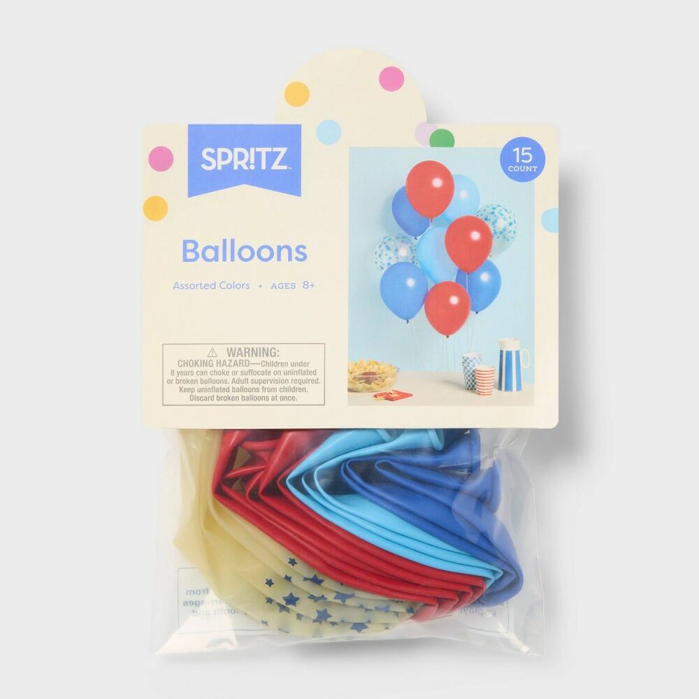 Spritz 4th of July Red & Blue Star Latex Balloons 15 ct