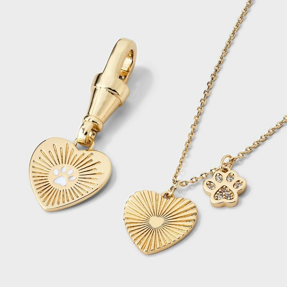 14k Gold Dipped Cubic Zirconia Heart and Paw Necklace