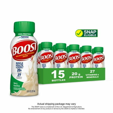 BOOST 20g High Protein Nutritional Drink Shakes  Very Vanilla  8 fl oz  15 Pack (Exp. May 23 2027)