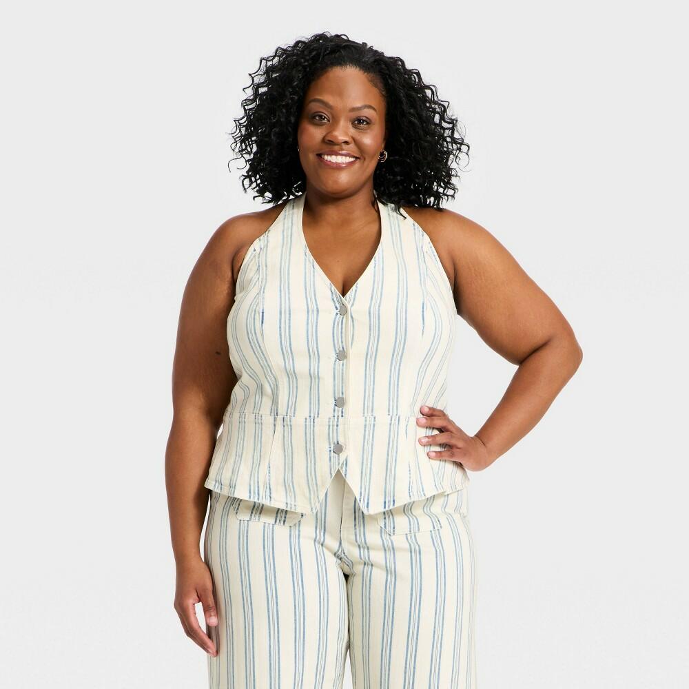2X Universal Thread Women's Striped Halter Denim Vest, White