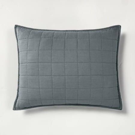 Linen Blend Quilt Pillow Sham Dark Gray