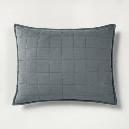 Linen Blend Quilt Pillow Sham Dark Gray