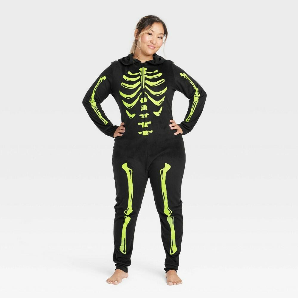 Women's Glow-in-the-Dark Skeleton Halloween Matching Family Union Suit Pajama - Hyde & EEK! Boutique™ Black M