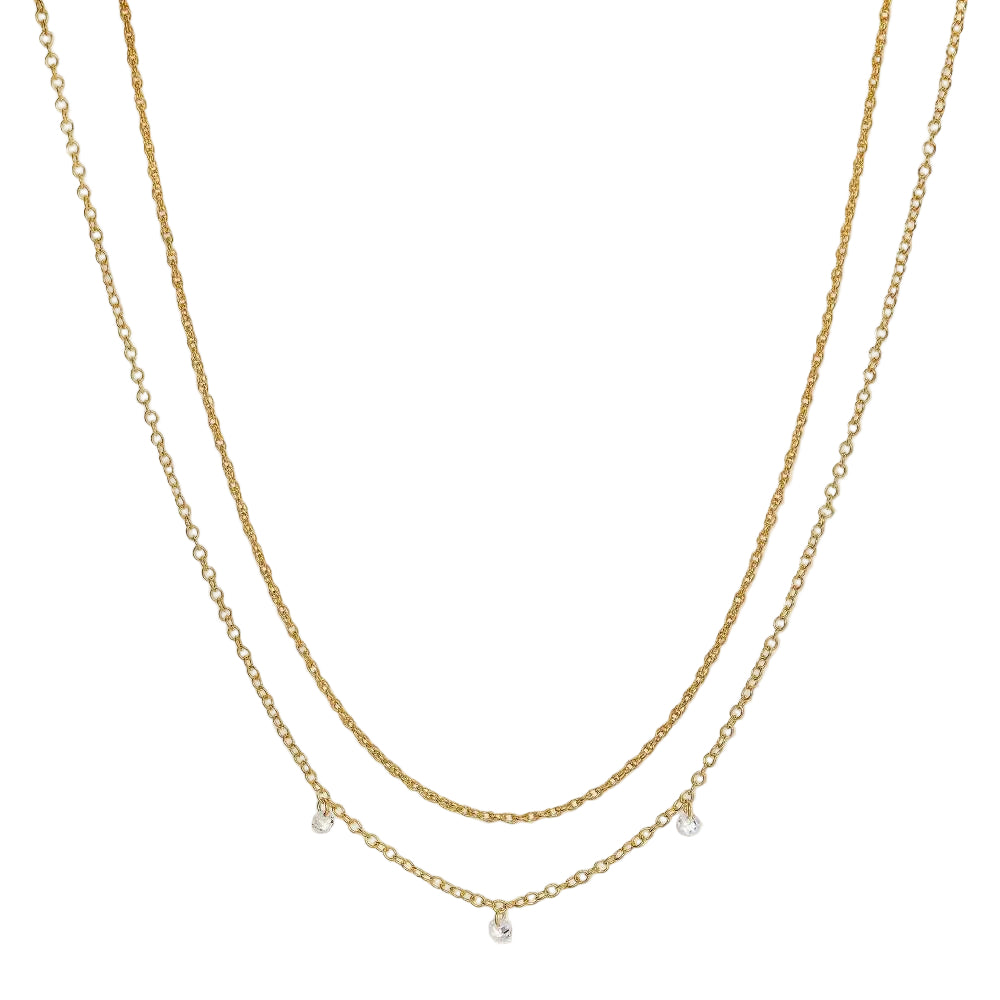 14K Gold Plated Pierced Cubic Zirconia Duo Necklace