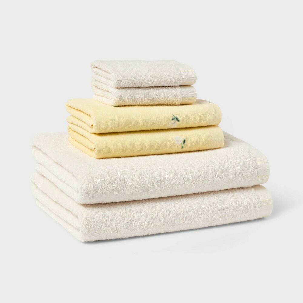 6pc Everyday Floral Dorm Towel Set Ivory/Yellow