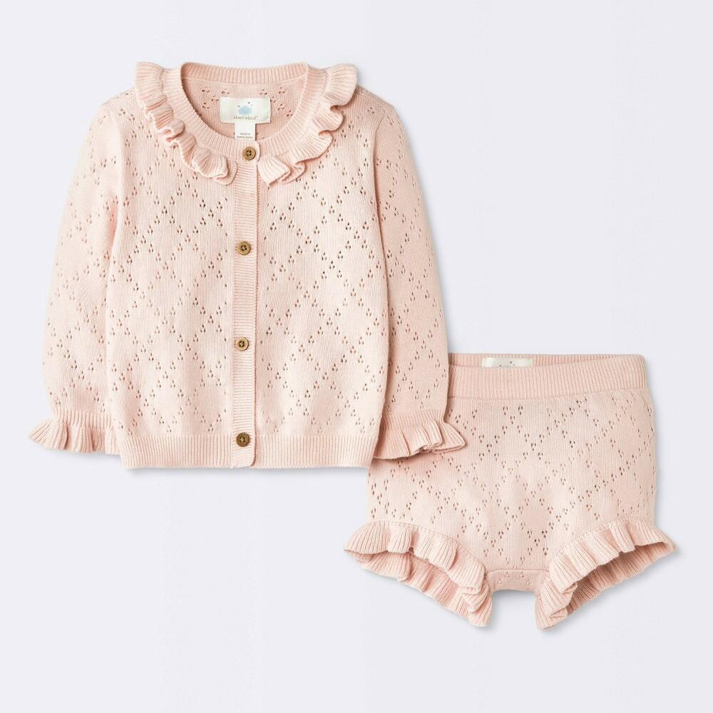 24M Cloud Island Crochet Cardigan & Bloomers, Pink