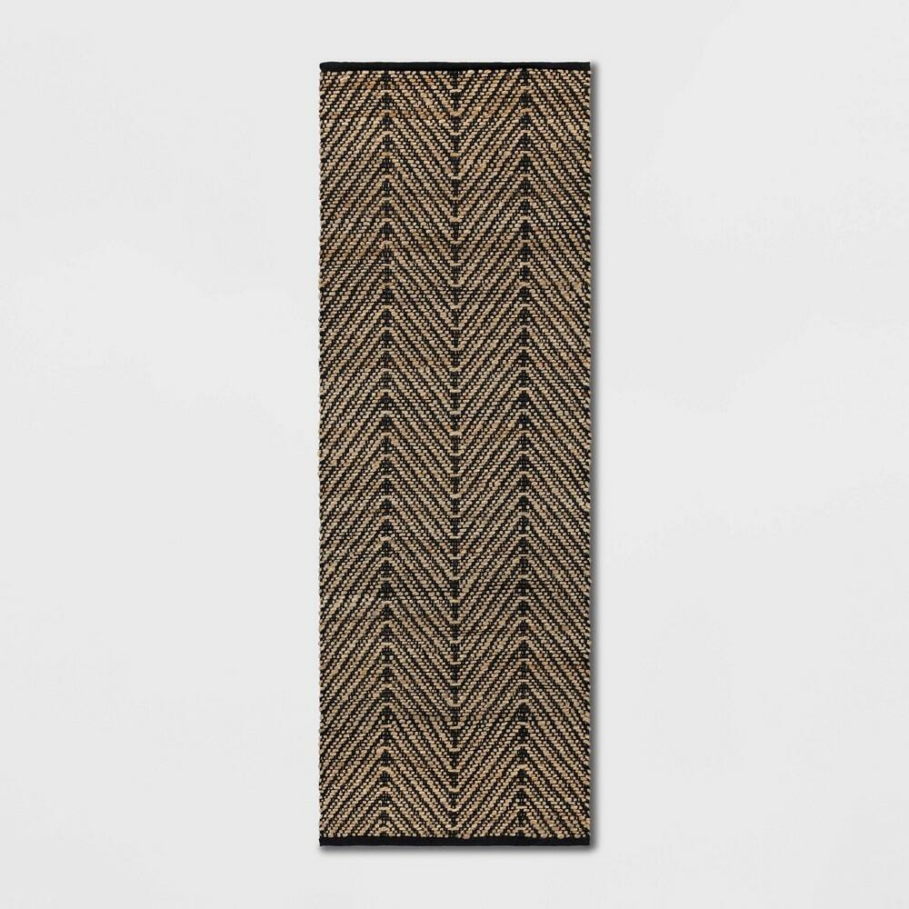 2'4"x7' Handloom Chevron Runner Rug Black - Threshold