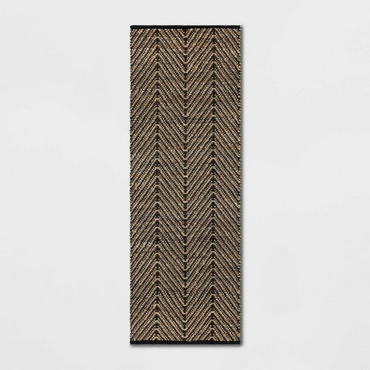 2'4"x7' Handloom Chevron Runner Rug Black - Threshold