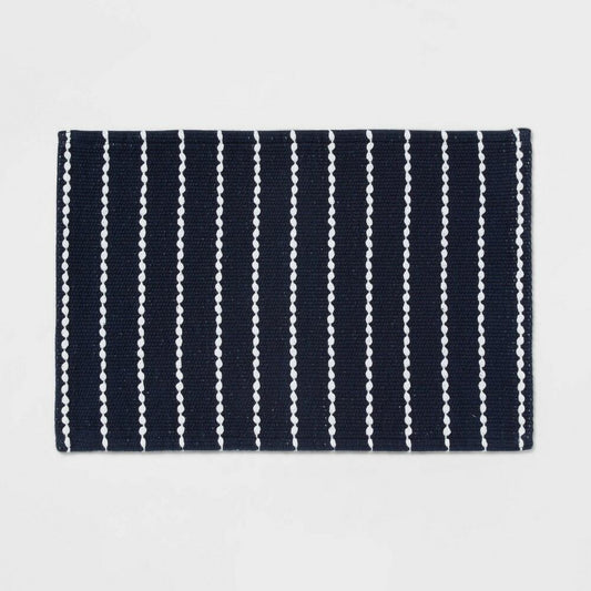 20"x30" Performance Plus Bath Rug Striped Navy