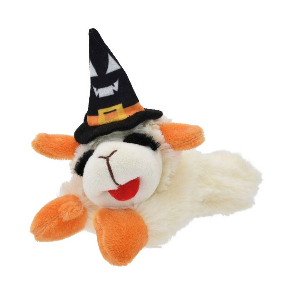 Multipet Lamb Chop with Hat, Paws and Ears Dog Interactive Plush Toy - White/Orange/Black
