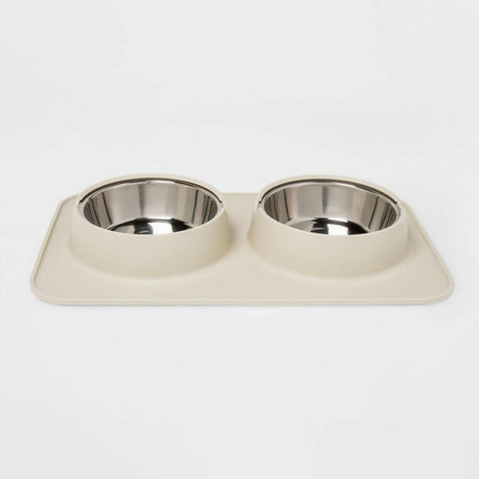 Silicone Pet Mat + Stainless Steel Double Diner