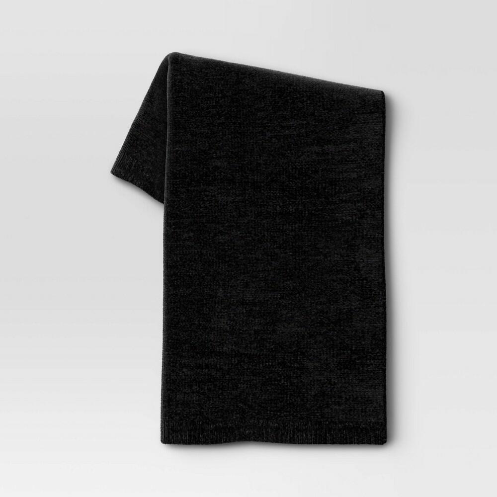 Shiny Chenille Throw Blanket Black 50x60"