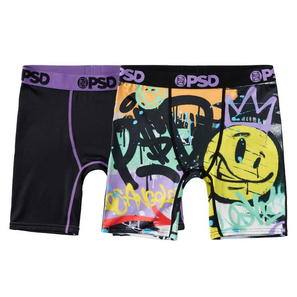 Size: Medium PSD Boys' 2pk Spray Paint Printed Boxer Briefs - Black/Purple/Yellow